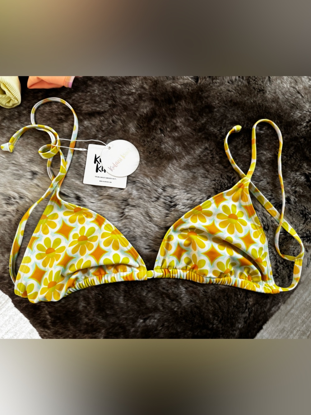 Kulani Kinis Yellow & White Floral Triangle Bikini Top